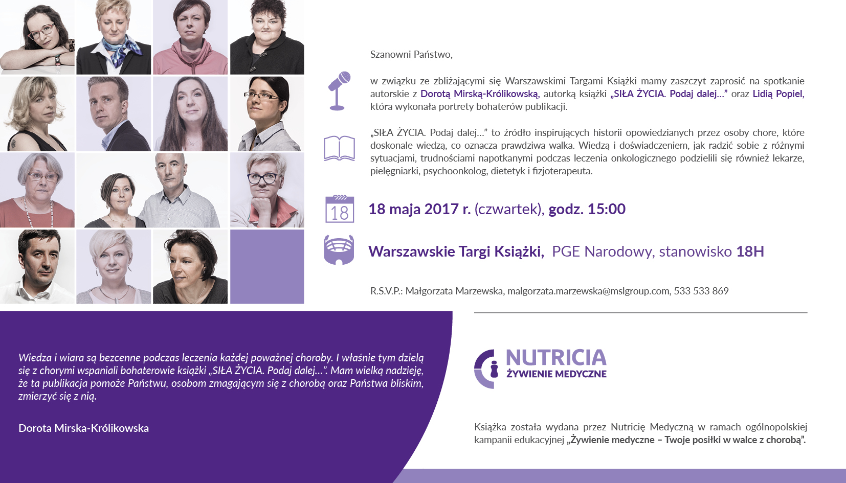 zaproszenie SIŁA ŻYCIA. Podaj dalej…Premiera książki, która jest jak lekarstwo