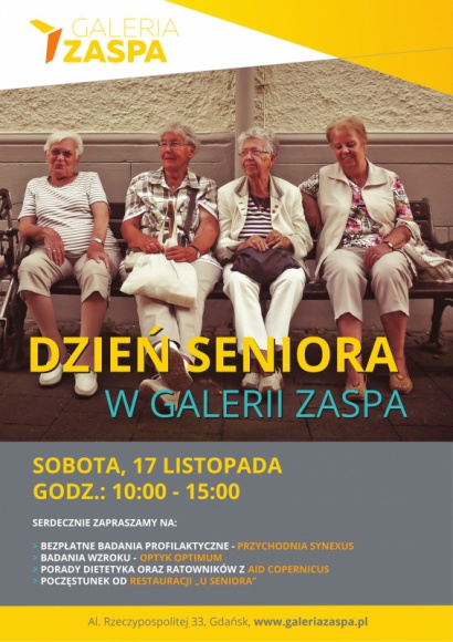 Dzień dla Seniora z Galerią Zaspa Zdrowie, LIFESTYLE - Już w najbliższą sobotę Galeria Zaspa zaprasza swoich klientów i mieszkańców Gdańska na Dzień Seniora, podczas którego będzie można skorzystać m.in. z bezpłatnych badań i porad ekspertów, którzy podpowiedzą jak zachować dobrą kondycję, również w podeszłym wieku.