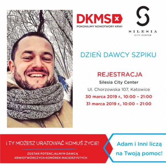 Rejestracja Dawców szpiku z Fundacją DKMS w Silesia City Center Zdrowie, LIFESTYLE - W dniach 30-31 marca w Silesia City Center odbędzie się akcja rejestracji potencjalnych Dawców szpiku w bazie Fundacji DKMS.