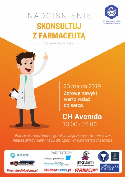 Avenida Poznań w trosce o zdrowie Zdrowie, LIFESTYLE - Avenida po raz kolejny zadba o zdrowie mieszkańców Poznania i okolic. Tym razem w ramach akcji „Skonsultuj z Farmaceutą – nadciśnienie”. Każdy, kto 23 marca odwiedzi poznańskie Centrum będzie mógł wykonać bezpłatne badania profilaktyczne i skorzystać z konsultacji specjalistów.